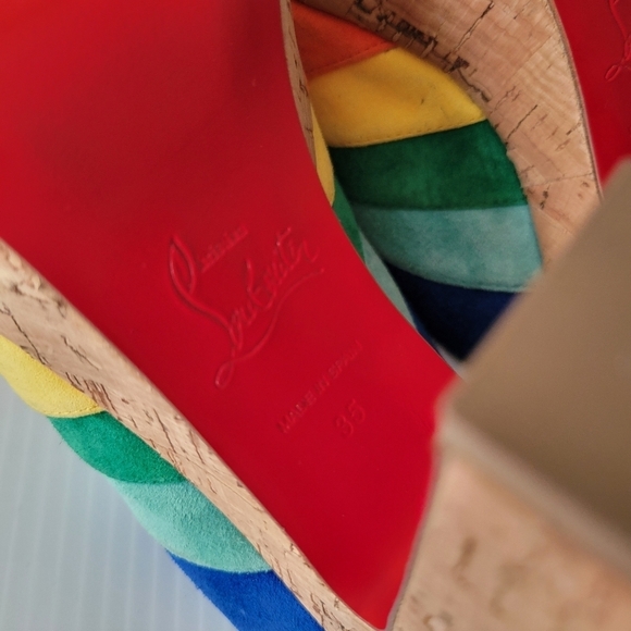 Christian Louboutin O Sister Rainbow Suede Platform Heel Slide Pumps 35 US 5 - Picture 16 of 17